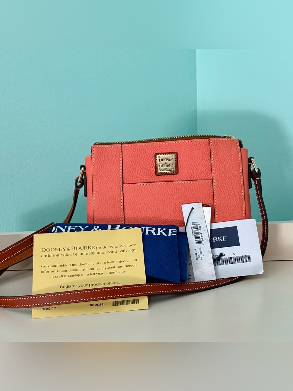 Dooney & Bourke Lexington Coral Pebble Leather Crossbody with Contrast Strap